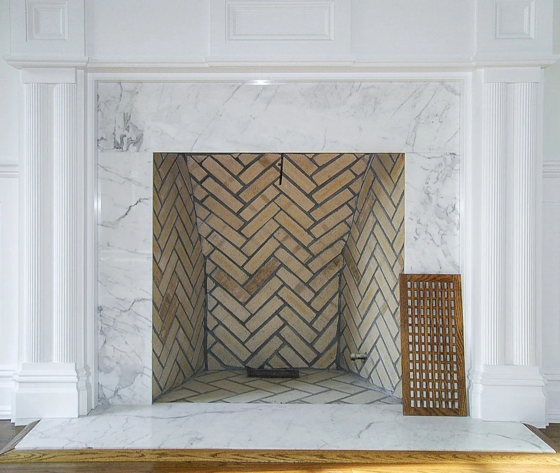 Herringbone fireplace installation