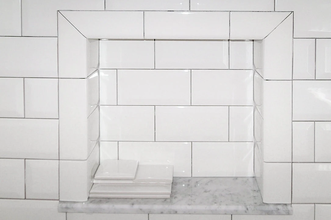 Custom subway tile shower niche